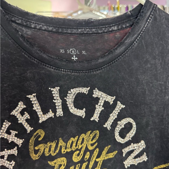 Affliction Women's Charcoal and Gold Graphic Stretchy Slim Fit - Size Medium - Picture 4 of 8